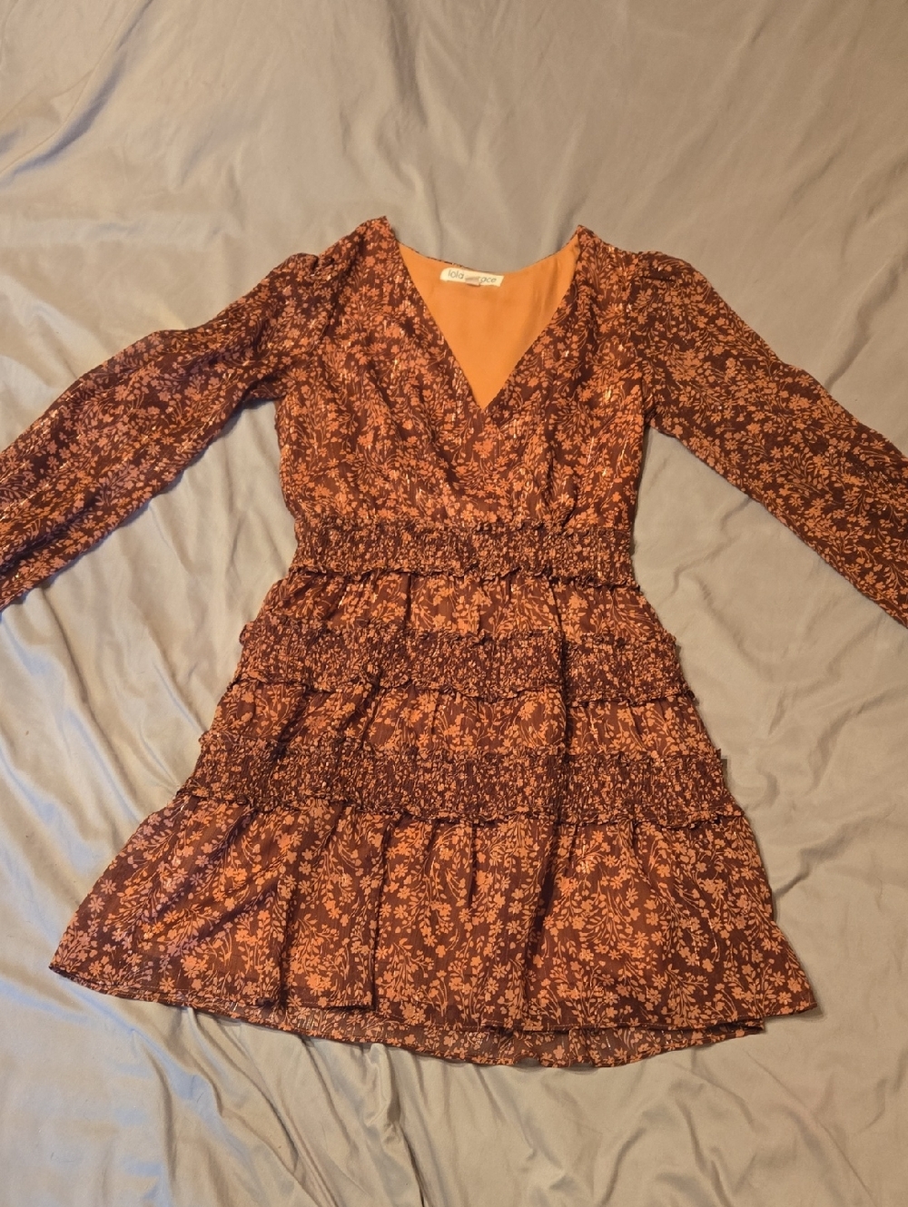 Rust Floral Tiered Long-Sleeve Dress by Old Navy